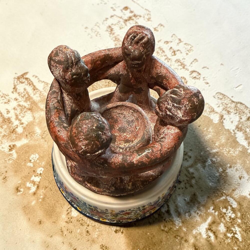 Vintage Mexican Terracotta Circle of Friends Candle Holder